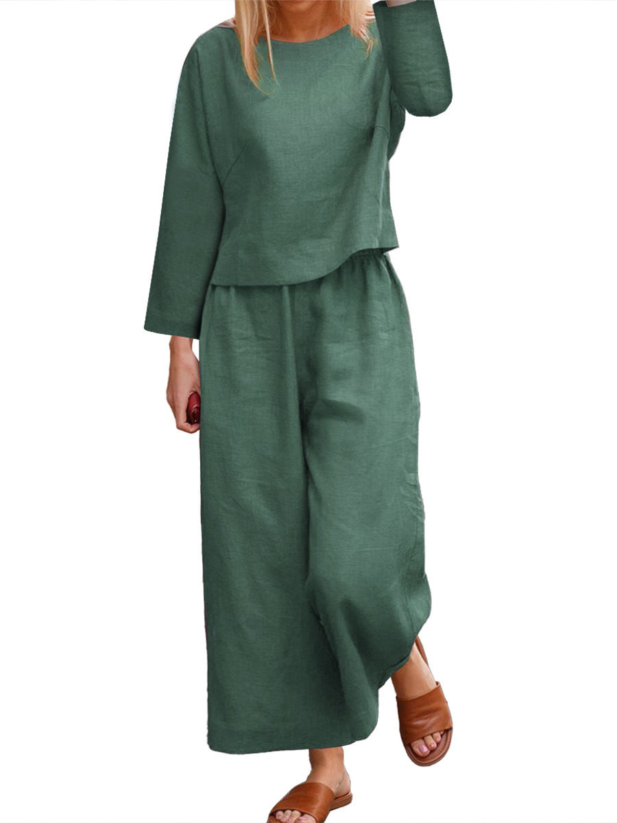 Ensemble décontracté en lin pour femme, manches longues et pantalon large Berg-Feldt