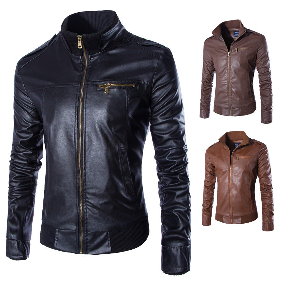 Herren modische Kunstlederjacke mit Reißverschluss und festem Kragen Berg-Feldt