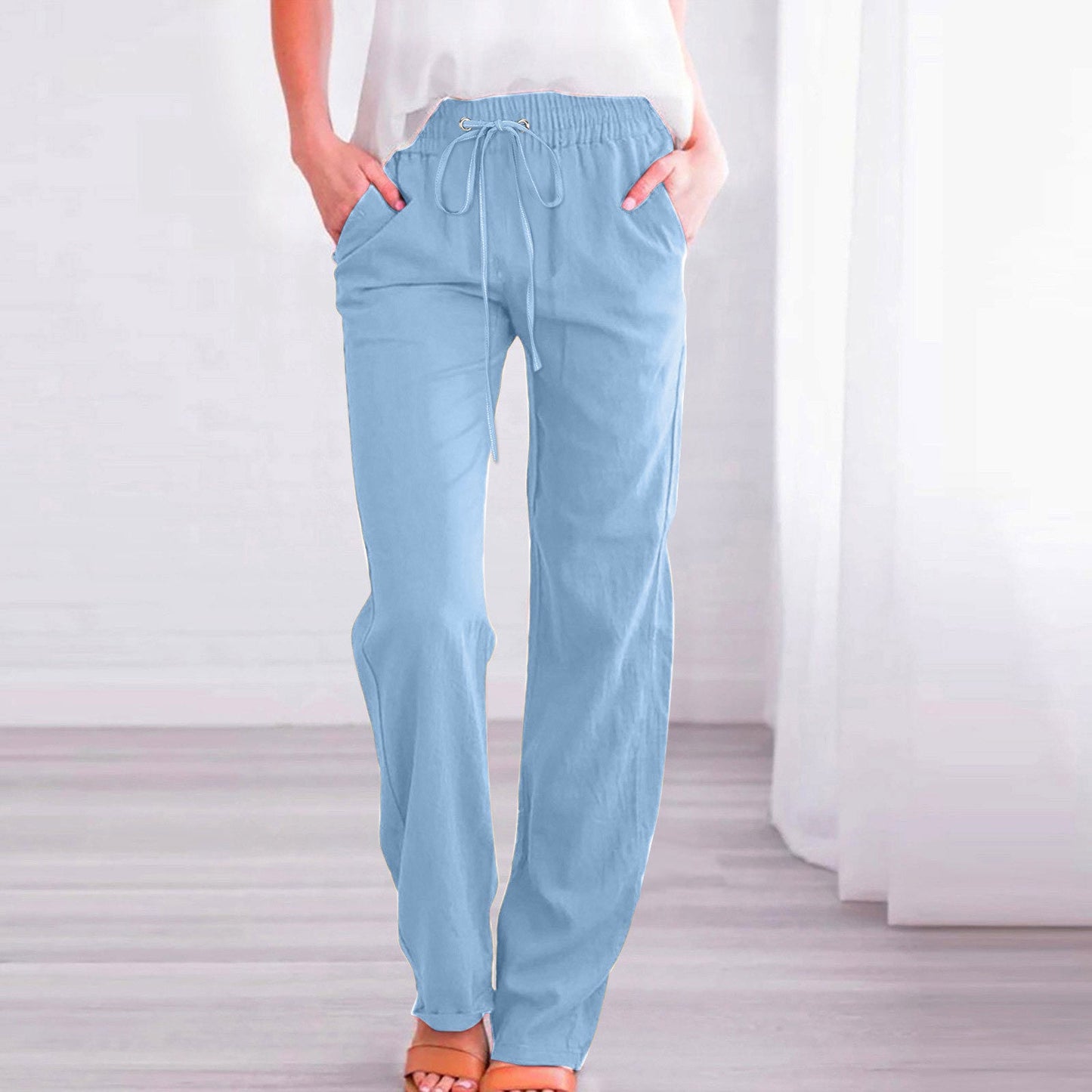 Pantalon en lin confortable pour femme, taille élastique et poches Berg-Feldt