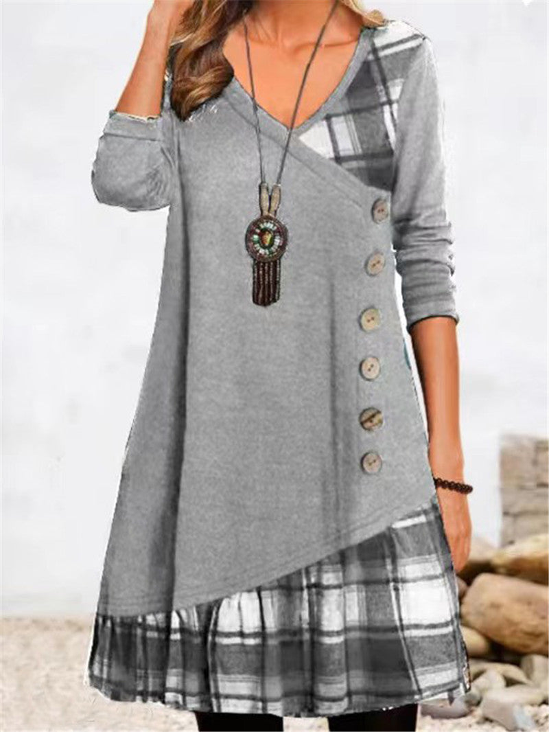 Robe décontractée asymétrique pour femme avec ourlet à carreaux et détails boutonnés Berg-Feldt