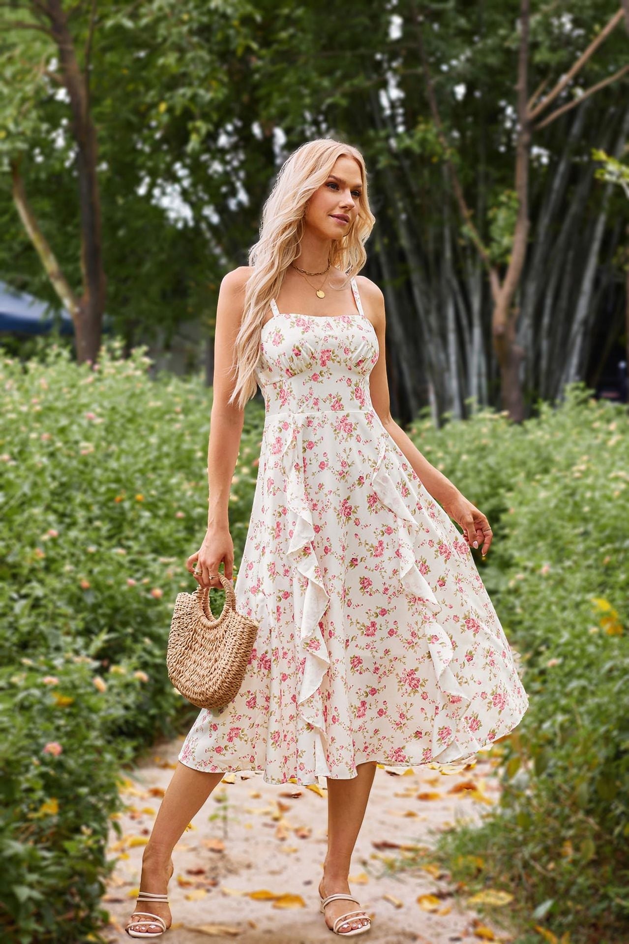 Robe longue femme à volants et motifs floraux berg-feldt