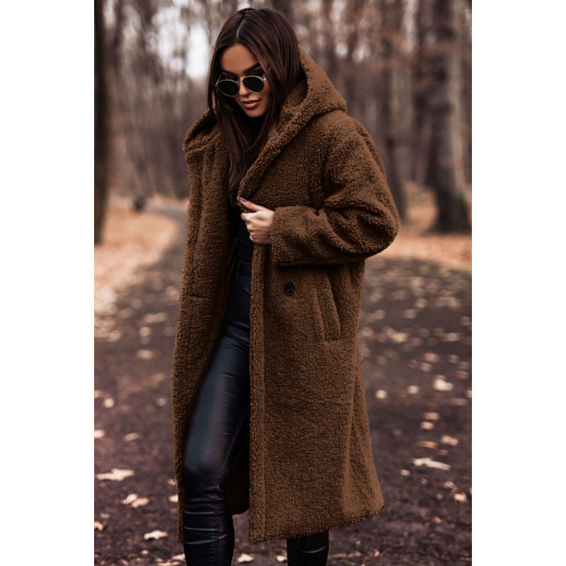 Damen Teddy manteau à capuche confortable avec fermeture à bouton Berg-Feldt