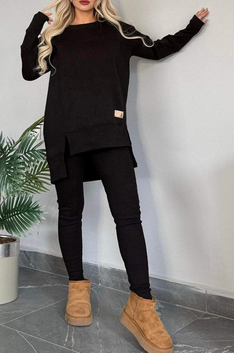 Ensemble de survêtement décontracté à manches longues pour femme, coupe asymétrique et poches pratiques Berg-Feldt