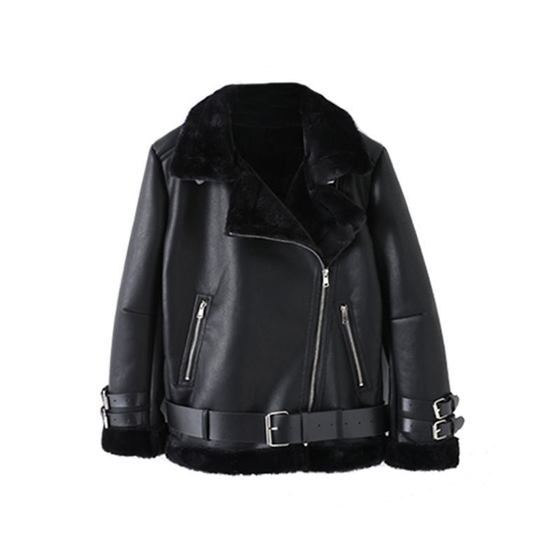 Veste en similicuir pour femme avec col en fausse fourrure amovible et ceinture réglable Berg-Feldt