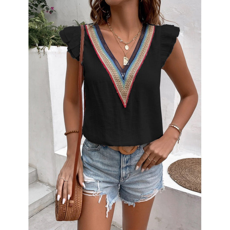 Berg-Feldt Blouse pour femme, décolleté en V et ornée de motifs