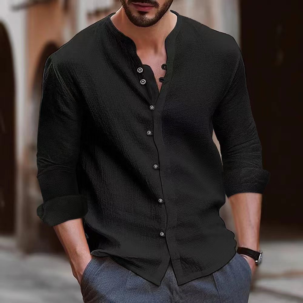 Chemise Henley à manches longues pour homme en coton léger avec détail boutonné tendance Berg-Feldt