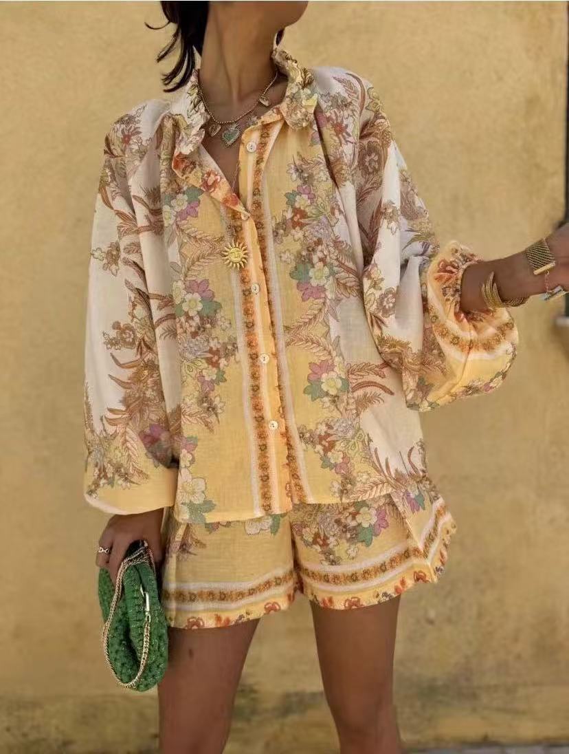 Ensemble short et chemisier pour femme berg-feldt à imprimé floral et manches à volants