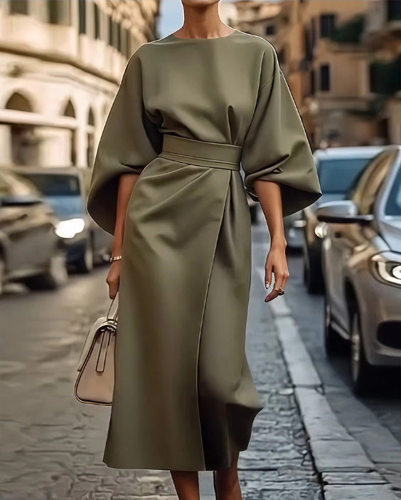 Damen Maxikleid mit eleganten Ballonärmeln und Taillengürtel Berg-Feldt