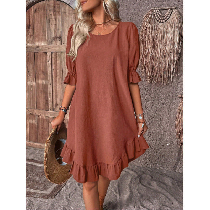 Fudus lockeres Kleid mit Swing-Ärmeln und Rundhalsausschnitt