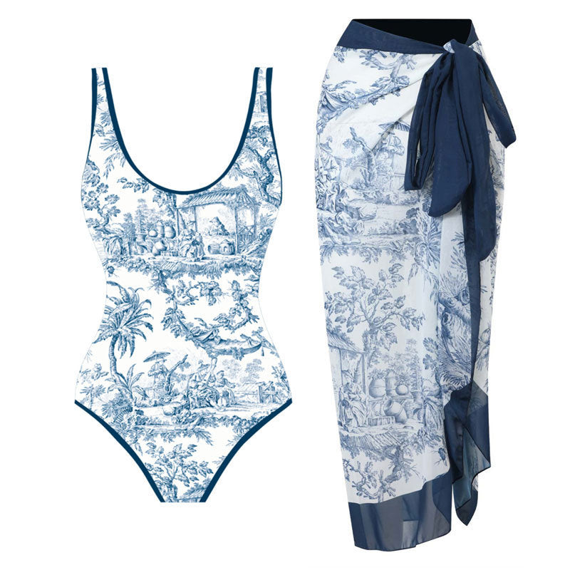 Eleganter Damen Badeanzug mit Wickelrock und Blumenmuster von berg-feldt