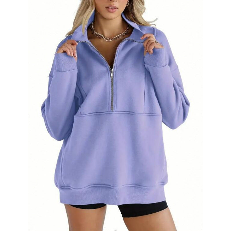 Damen Sweatshirt mit halbem Reißverschluss und oversized Schnitt Berg-Feldt