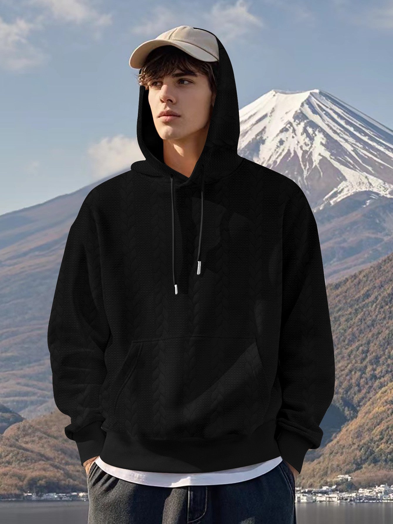 Herren Hoodie mit strukturiertem Design und Kängurutasche Berg-Feldt