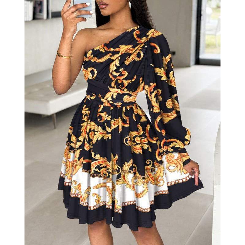 Robe courte berg-feldt à fleurs, froncée et asymétrique à une épaule pour femme
