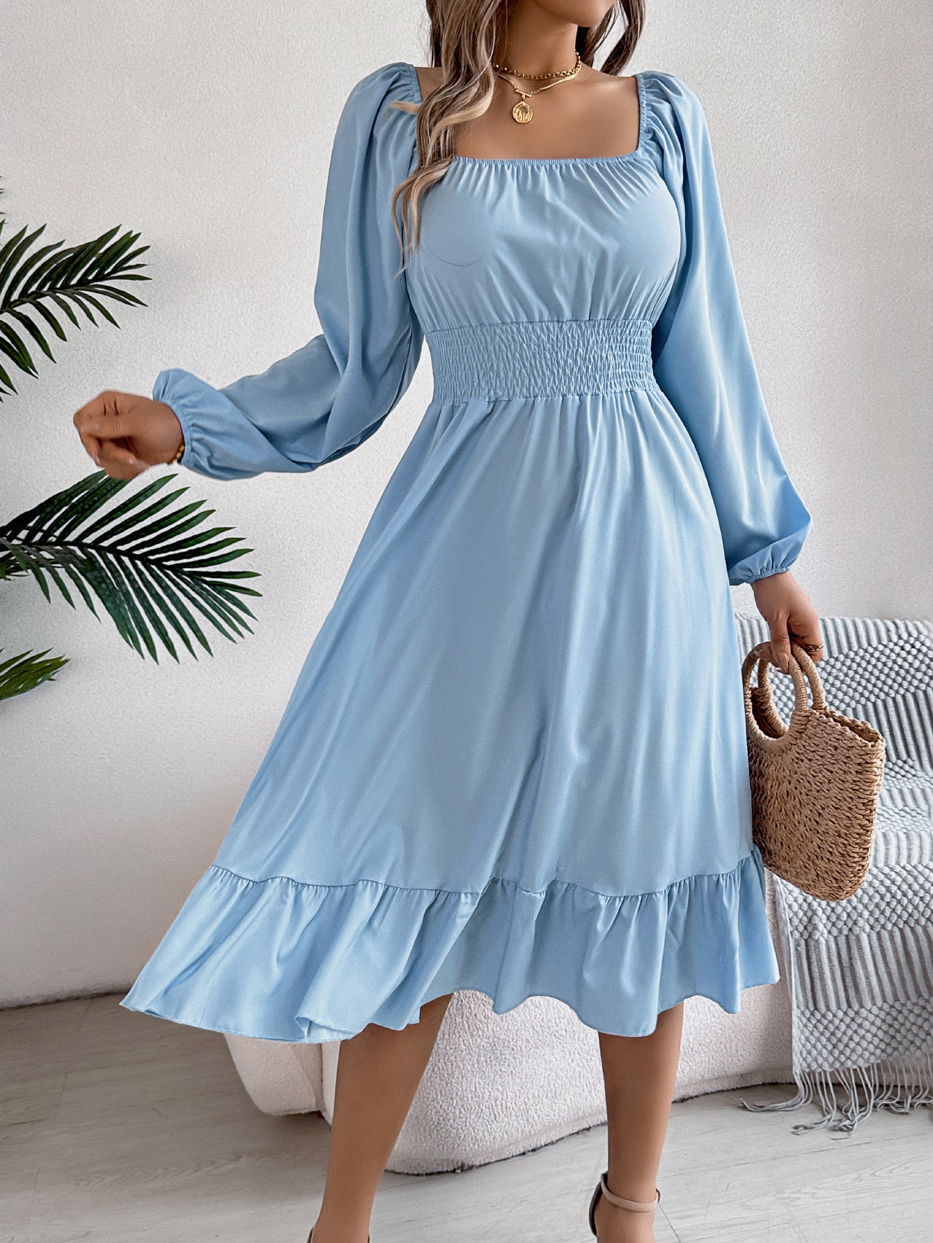 Robe midi pour femme avec jupe évasée et manches bouffantes de berg-feldt