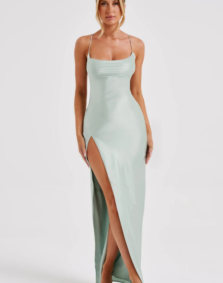 Damen Elegantes Maxikleid mit schmalen Spaghettiträgern und seitlichem Schlitz Berg-Feldt
