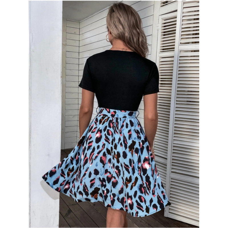 A-Linie Damen Skaterkleid mit zweifarbigem Oberteil und Tiermuster-Rock von berg-feldt