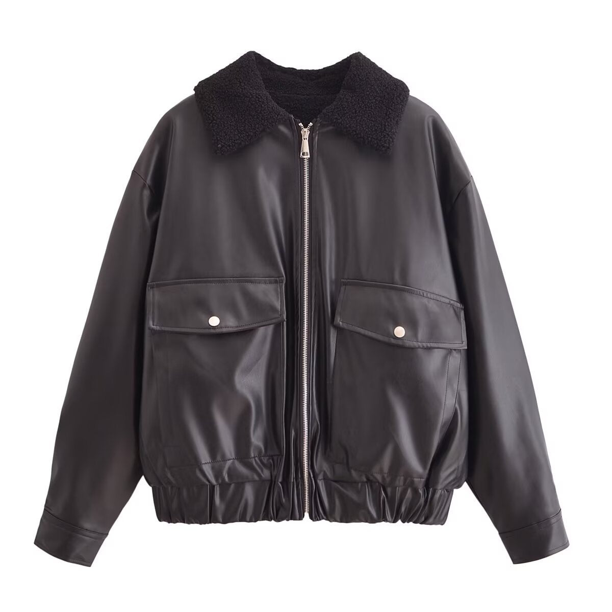 Women's Faux Leather Utility Bomber Jacket berg-feldt