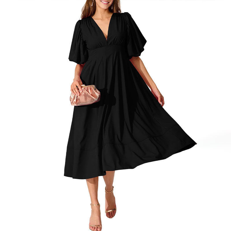 Elegantes Damen-Midi-Kleid mit weiten Ärmeln und V-Ausschnitt von berg-feldt