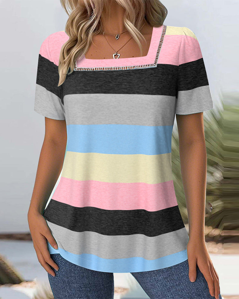 T-shirt rayé moderne pour femme avec col rond décoratif de berg-feldt