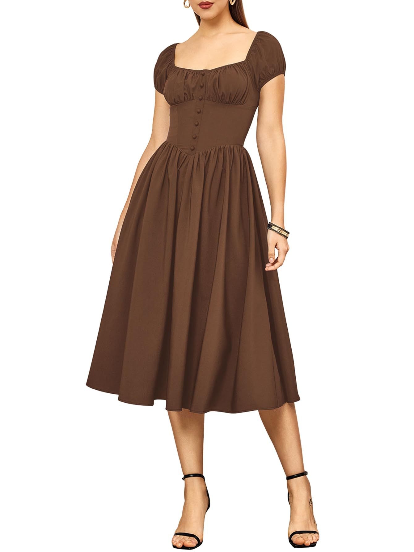 Robe Berg-Feldt pour femme : Coupe midi ajustée avec manches bouffantes