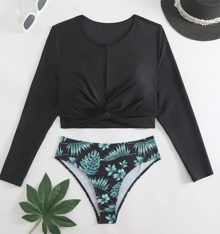 Ensemble de bikini pour femme : Crop top à manches longues et slip taille haute fleuri de berg-feldt