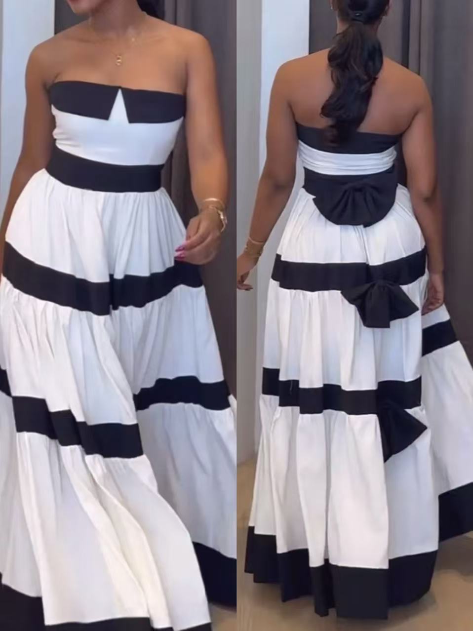 Longue robe élégante pour femme avec rayures tendance et détails originaux au dos de berg-feldt
