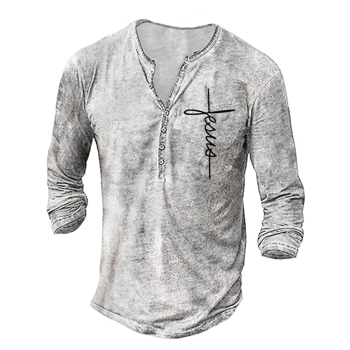 T-shirt Henley à manches longues pour homme avec imprimé graphique créatif Mountain-Feldt