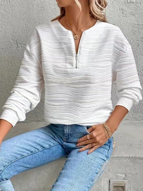 Sweat-shirt moderne pour femme avec demi-fermeture éclair et motif texturé Berg-Feldt