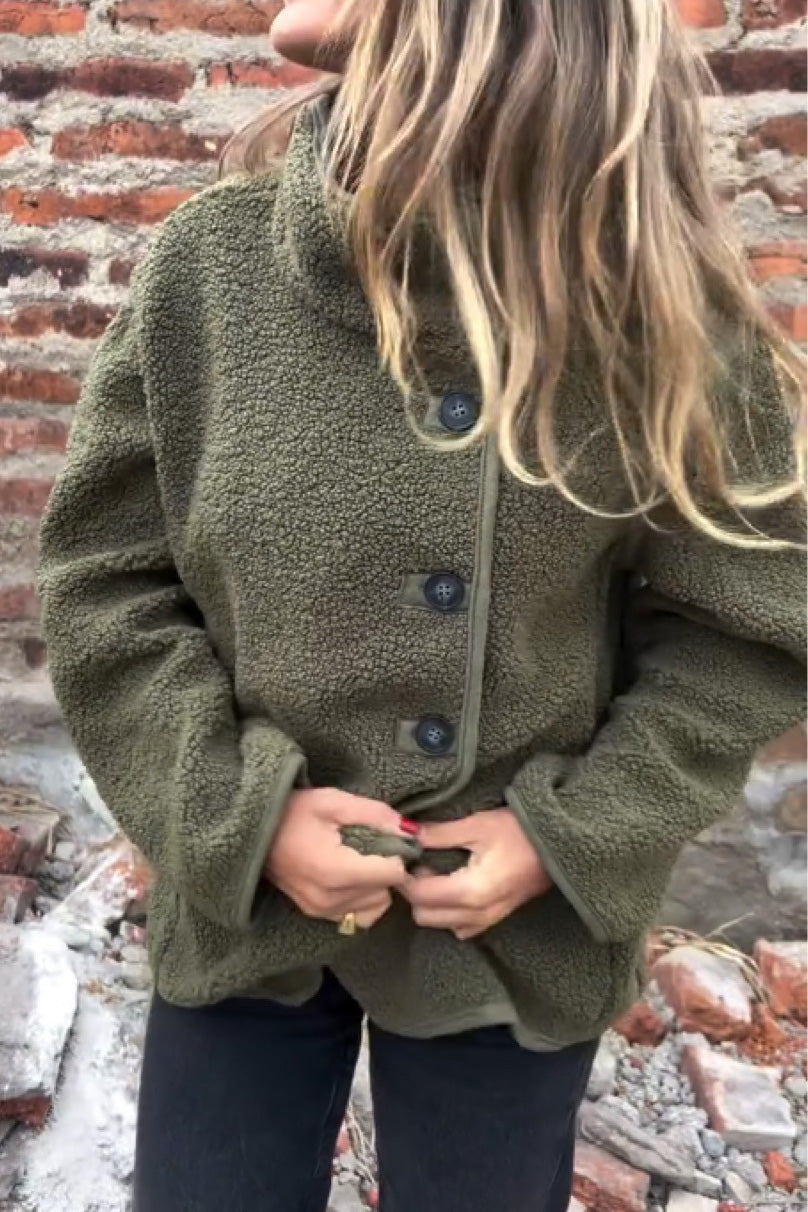 Berg-Feldt | Unregelmäßige Knopfhals Hohe Kragen Fleecejacke