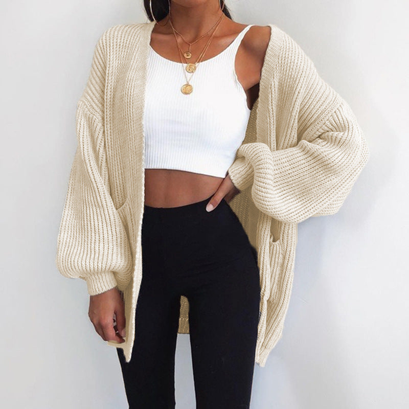 Cardigan en maille épaisse pour femme, coupe ample et manches bouffantes décontractées Berg-Feldt
