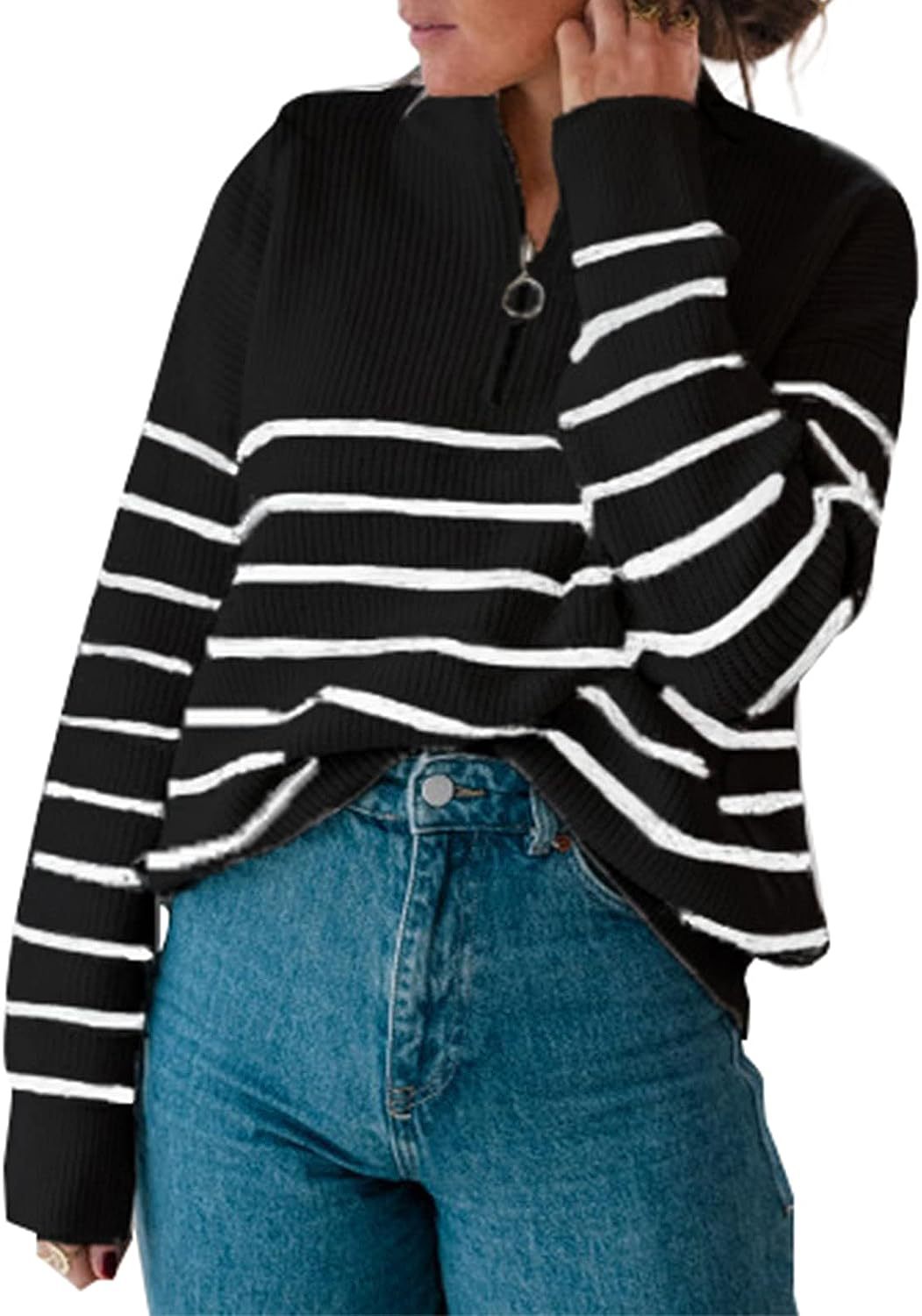 Sweat-shirt décontracté pour femme à col zippé et rayures Berg-Feldt