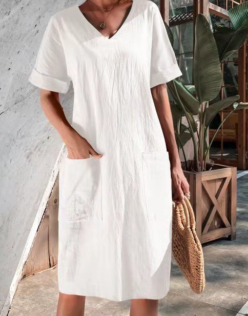 Lässiges Damen-Midikleid mit V-Ausschnitt und Taschen von berg-feldt