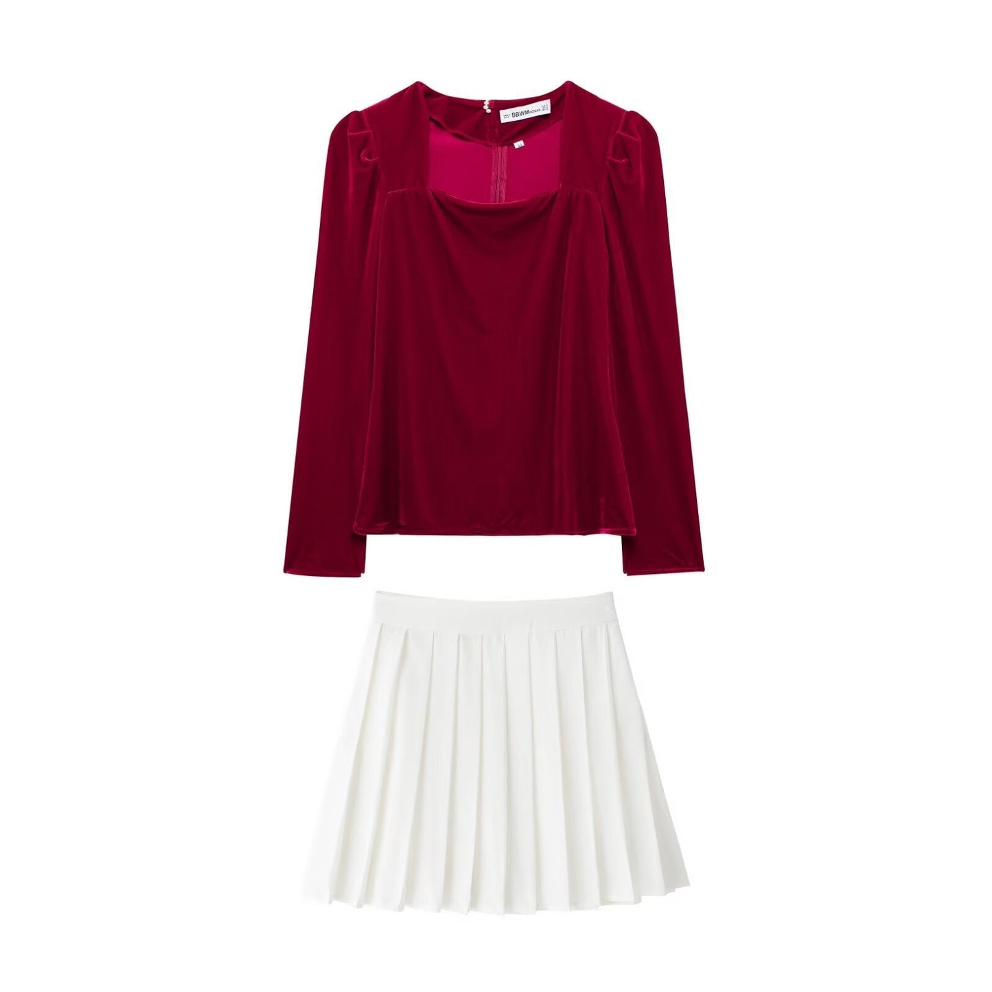 Ensemble élégant haut en velours et jupe plissée pour femme par berg-feldt
