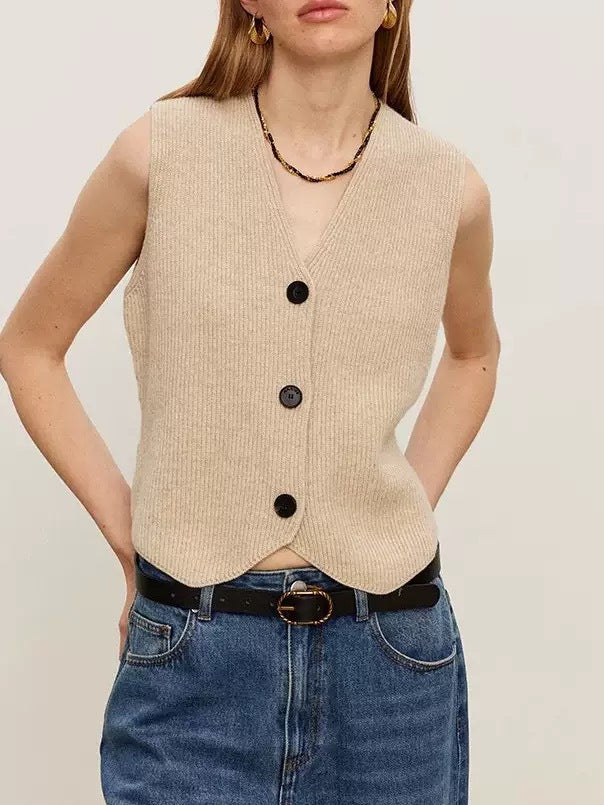 Gilet en maille tricotée pour femme avec structure finement côtelée et coton durable Berg-Feldt