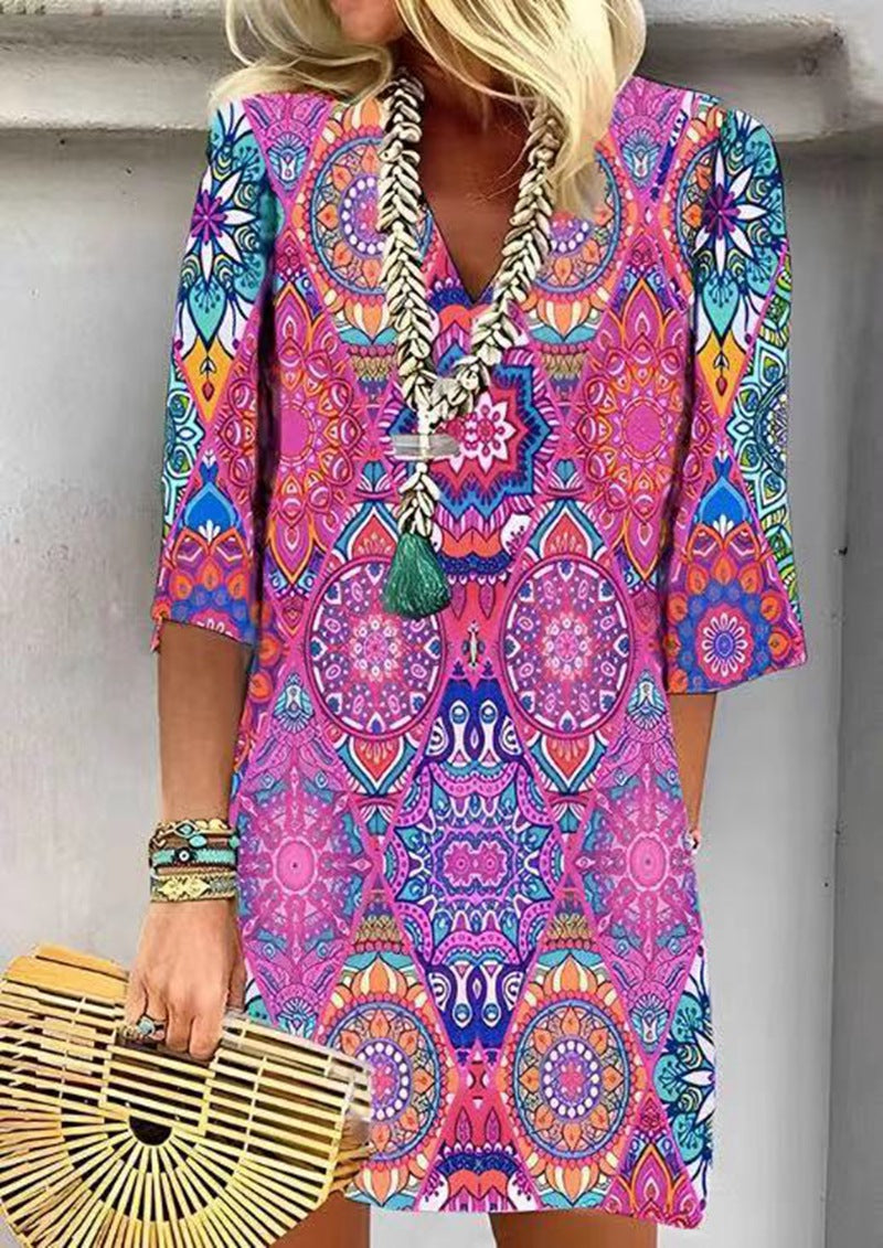 Robe chemise pour femme avec col en V et imprimé mandala coloré berg-feldt