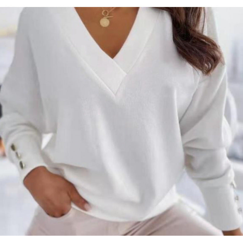 Pull-over décontracté pour femme en mélange de coton doux à col en V Berg-Feldt