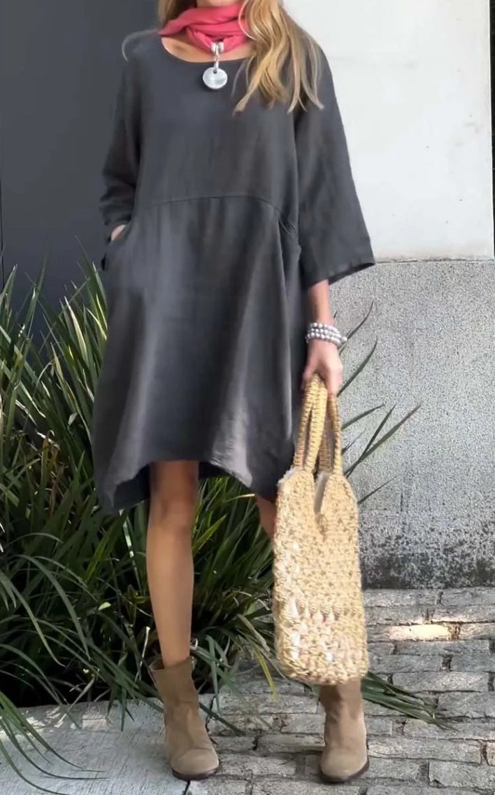 Robe décontractée en lin pour femme avec poches pratiques et ourlet asymétrique Berg-Feldt