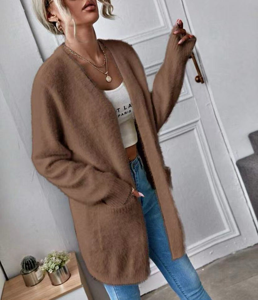 Cardigan long et duveteux en tissu doux Berg-Feldt pour femmes