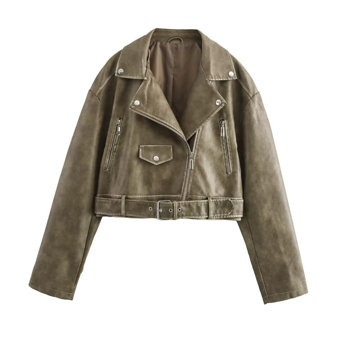 Kurze Lederjacke für Damen mit Gürtel von berg-feldt