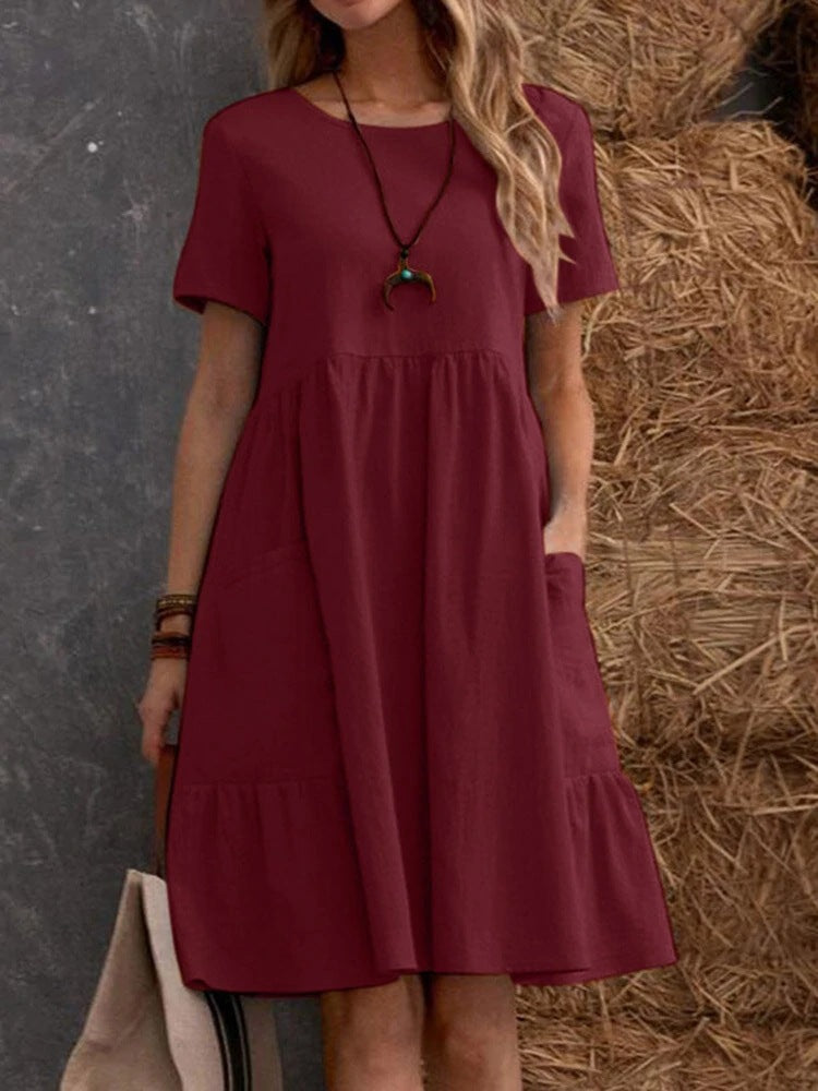 Short summer dress for women with double flounce and pockets by berg-feldt