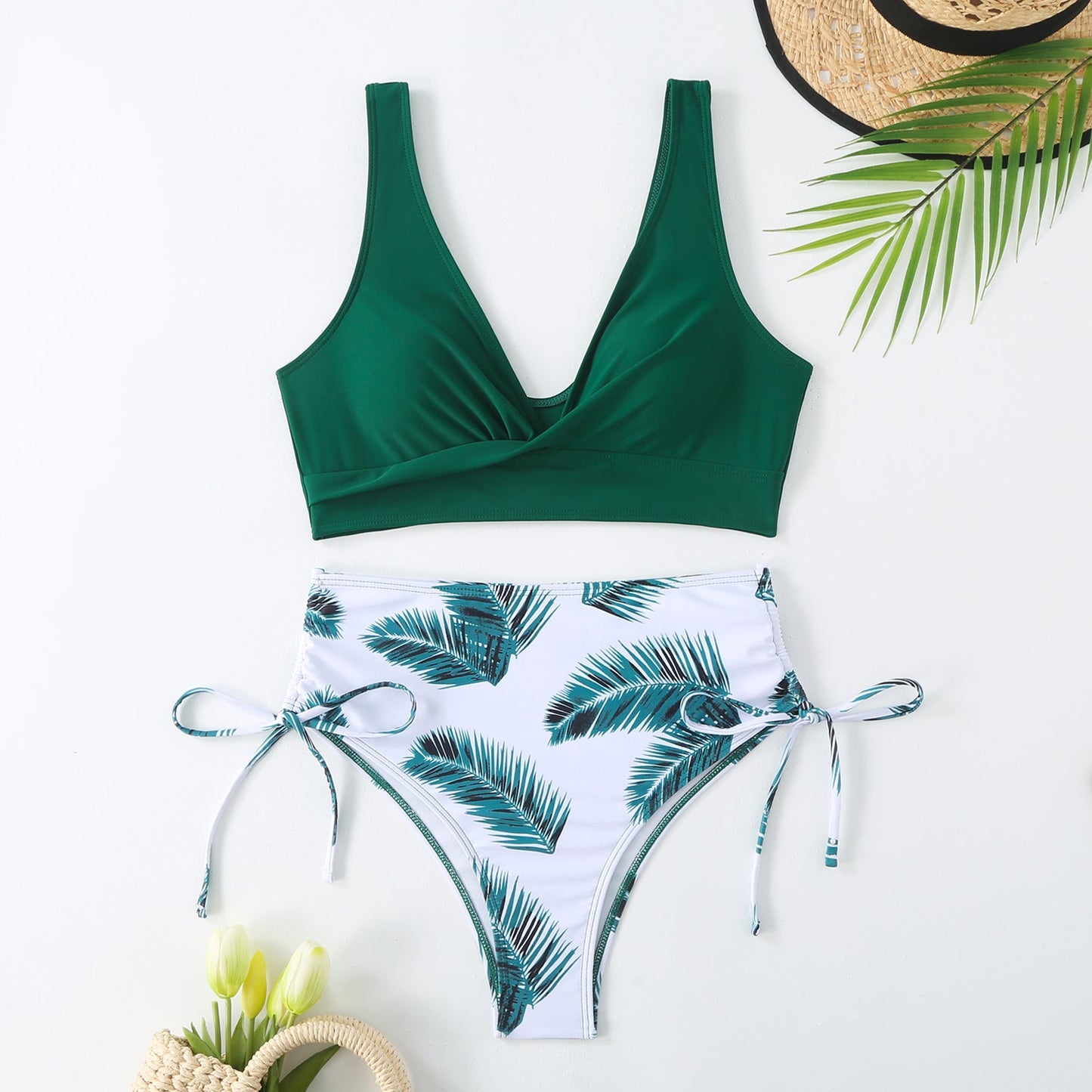 Ensemble de bikini taille haute imprimé feuilles de palmier Berg-Feldt pour femme