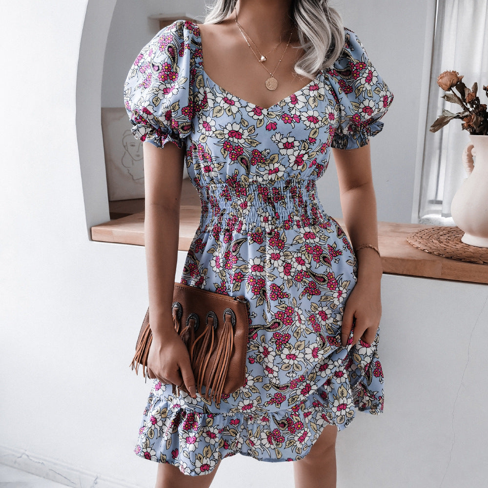 Robe florale pour femme à manches bouffantes et jupe évasée de berg-feldt