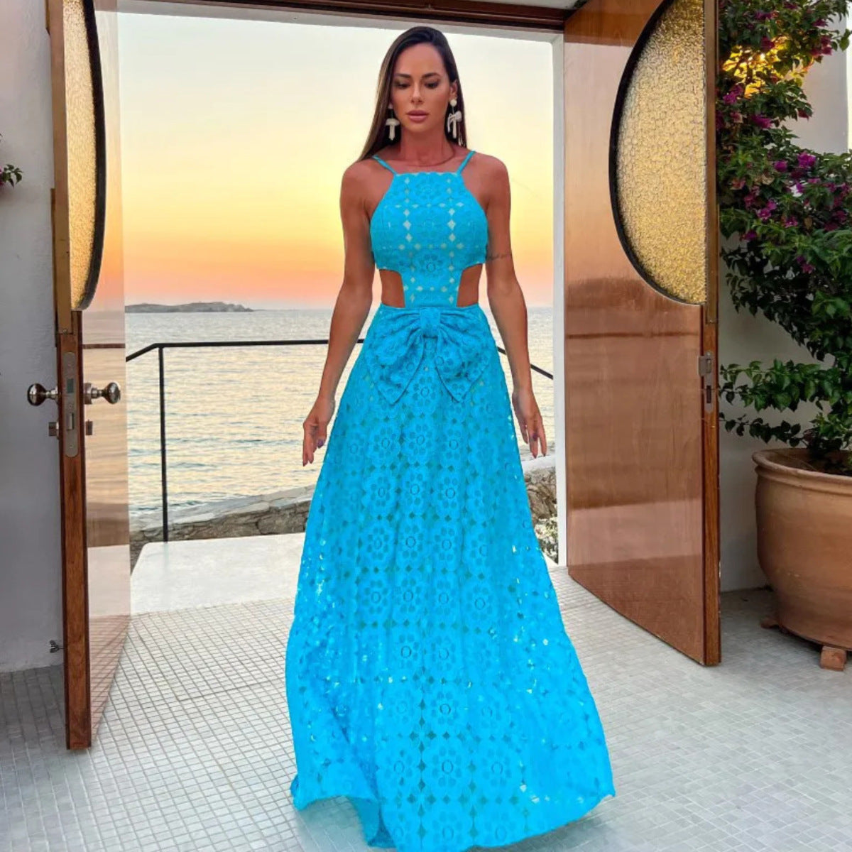 Robe longue femme Berg-Feldt avec découpes sophistiquées et ceinture