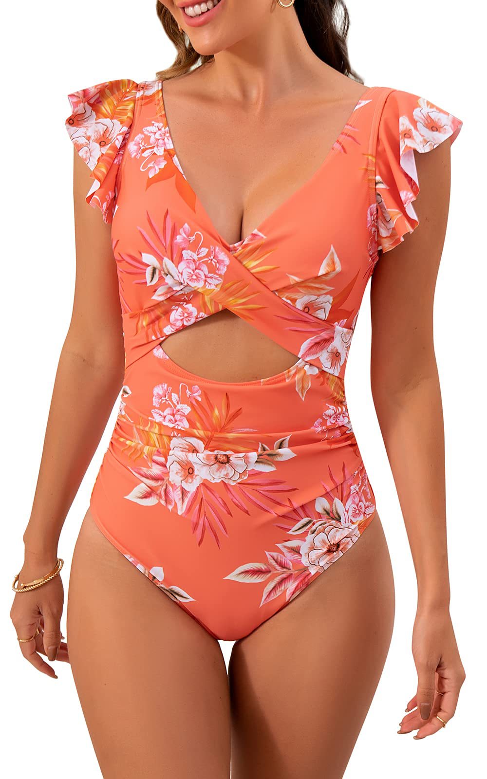 Maillot de bain femme Berg-Feldt à volants, col en V et découpes