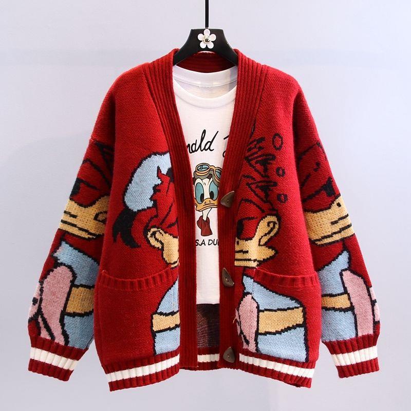 Women's Large Knitted Cardigan with Playful Mountain-Field Motif