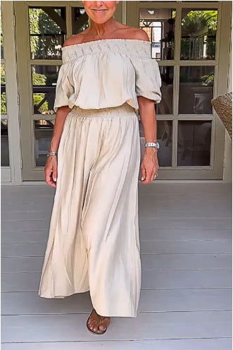 Robe longue à encolure Bardot et taille marquée de berg-feldt