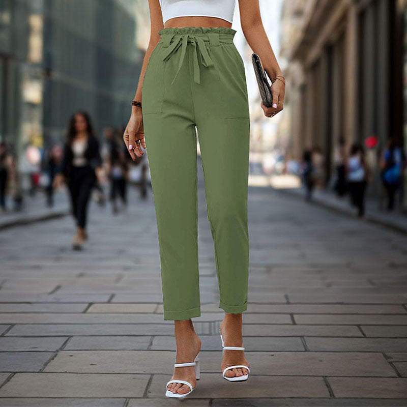Pantalon chino élégant taille haute avec cordon de serrage pour femme Berg-Feldt