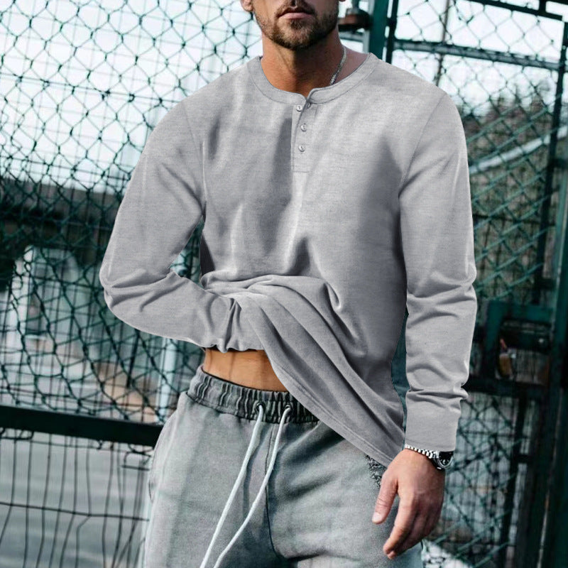 Herren Langarm-Henley-Shirt mit klassischem Knopfleisten-Design und weichem Baumwollmix Berg-Feldt