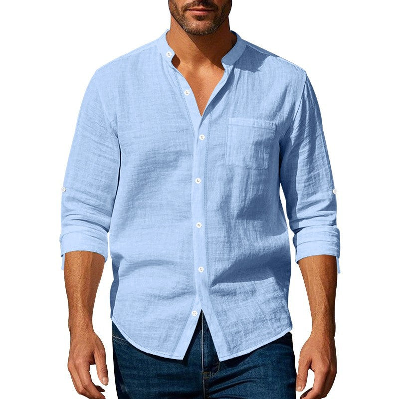 Chemise en lin homme col mao et poche poitrine Berg-Feldt