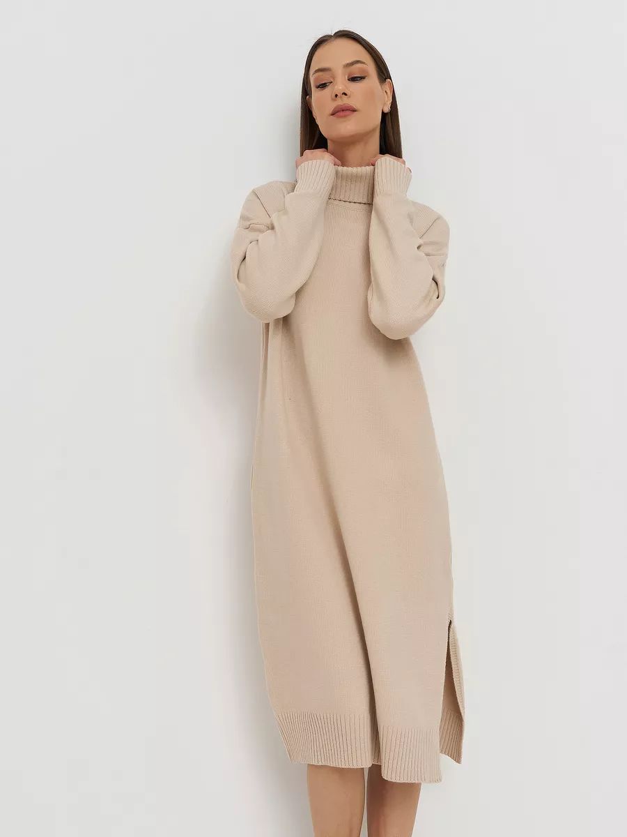 Robe pull douillette pour femme, à col roulé montant et fente latérale, de berg-feldt